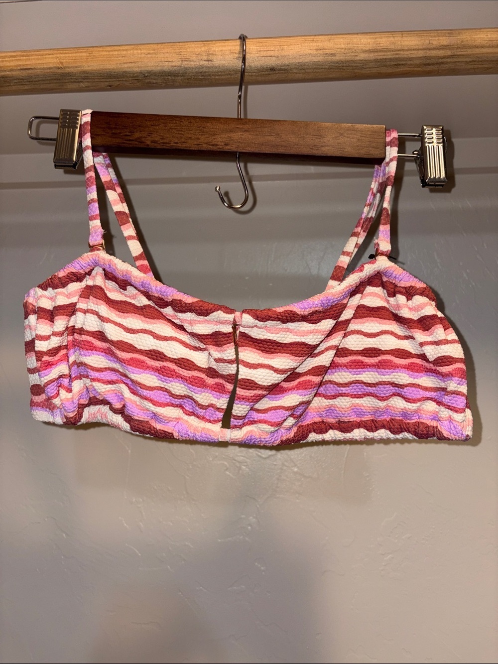 Shade & Shore Red, Pink & White Striped Bikini Top
